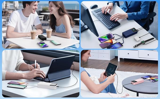 Portable Charger 50800mAh Power Bank with 3 Built in Cables,25W PD QC4.0 Fast Charging USB C Battery Pack,6 Outputs 2 Inputs Travel Essentials Phone Charger for iPhone 17/16/15,Google,Android,White - Image 8