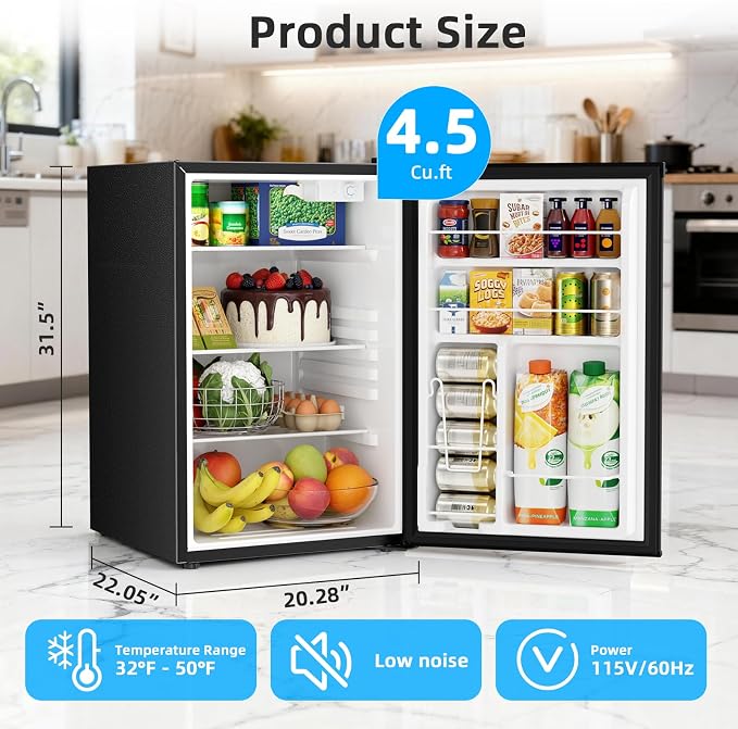 Antarctic Star 4.4 Cu.Ft Compact Refrigerator,Mini Fridge Single Door with Adjustable Thermostat,Removable Glass Shelves for Apartment/Dorm/Office,BLACK - Image 3