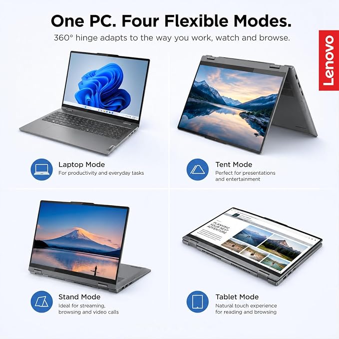 Lenovo IdeaPad 5 2-in-1 Convertible Laptop, AMD Ryzen 7 8845HS Processor, 16" WUXGA IPS Touchscreen, 16GB DDR5 RAM, 1TB SSD, Fingerprint Reader, Backlit Keys, Wi-Fi 6, Windows 11 Home, WOWPC USB - Image 2