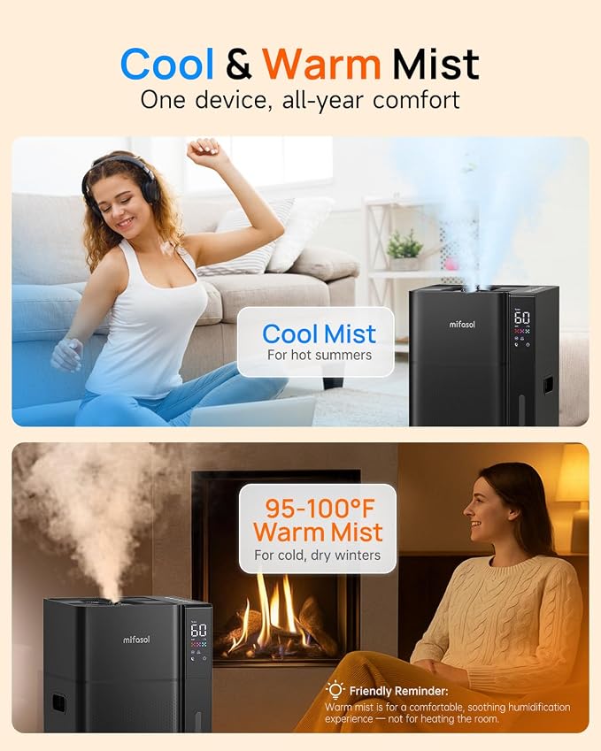 Mifasol Humidifier Large Room, 5.3Gal/20L Warm & Cool Mist Humidifiers for Home 1500 sq ft, Whole House Humidifier, Humidifiers for Bedroom Home Plants Office Large Areas, Black - Image 2