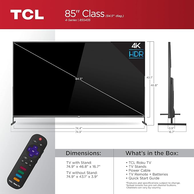 TCL 85-inch Class 4-Series 4K UHD HDR Smart Roku TV - 85S435, 2021 Model , Black - Image 4
