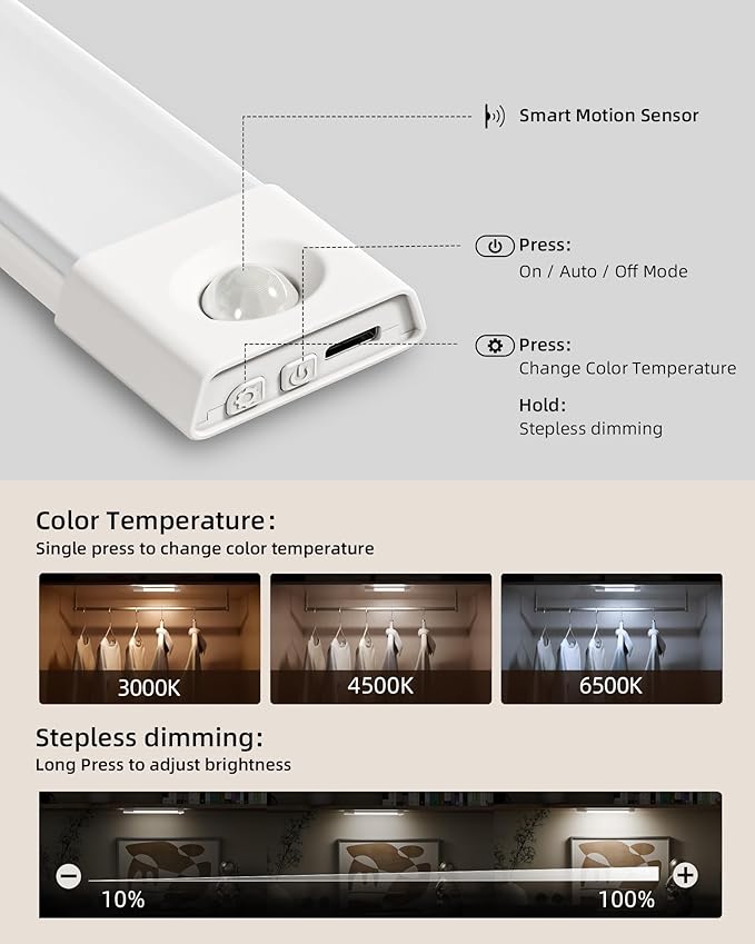 EZVALO 7.8" Rechargeable Motion Sensor Light Indoor, Wireless Closet Lights - Image 3