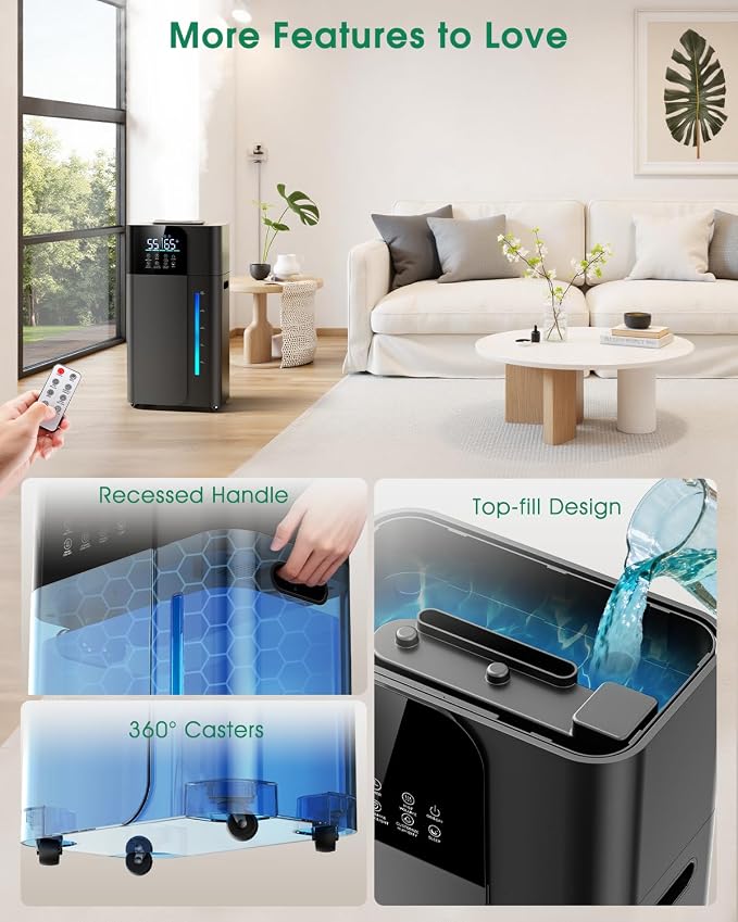 18L/4.7Gal Smart Humidifier Large Room, Warm & Cool Mist Humidifiers, Up to 2500 sq ft Whole House Coverage, 800mL/h Output, 24H Timer, Top Fill, 70H Runtime, Humidifier for Bedroom, Home, Office - Image 8