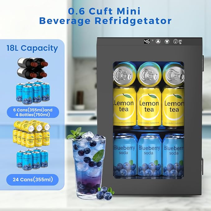 COWSAR Commercial Beverage Refrigerator 24-Can Mini Fridge, Countertop Wine Cooler Small Adjustable Digital Thermostat, LED Light, Freestanding Countertop Drink Refrigerator for Home, Bar & Office - Image 2
