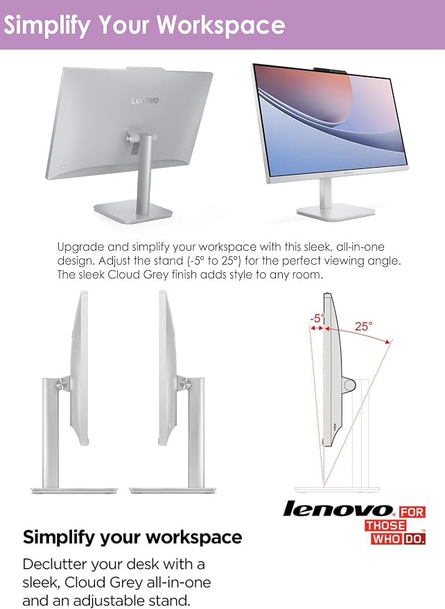 Lenovo IdeaCentre 24 FHD AIO Desktop Computer, 8GB RAM, 512GB PCIe SSD | 2026 for Home and Office, Intel 8-Core Processor(up to 3.8 GHz), WiFi 6, BT 5.2, RJ-45, HDMI & Mouse, Windows 11 - Image 9