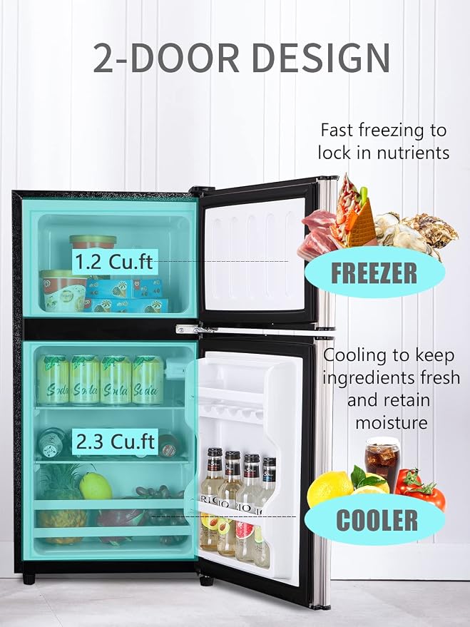 Mini Fridge with Freezer on Top, 3.5 Cu.Ft Compact Refrigerator with 7 Levels Adjustable Thermostat, Small Refrigerator for Dorm, Office, Apartment, Silver - Image 7