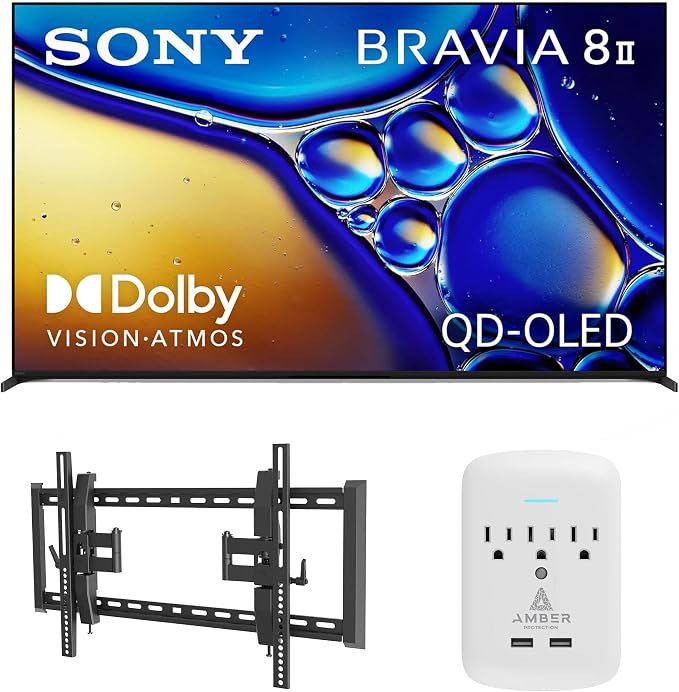 SONY K65XR80M2 65 Inch Bravia 8 QD-OLED 4K HDR Google TV with a Walts TILT-EXTENSION-37-90 Tilt Mount for 37"-90" TVs and Amber Protection 3-Outlet-Surge Surge Protector (2025) by Unknown