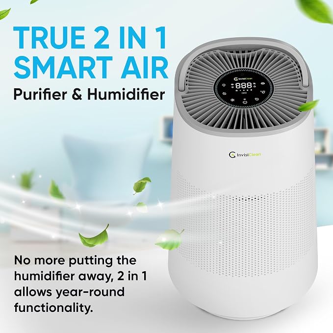 Air Purifier and Humidifier Combo All in One for Bedroom - Quiet 2 in 1 Smart Air Humidifier and Purifier for Home - Use Year-round for up to 1100 sq ft - InvisiClean AquaNova - Image 2