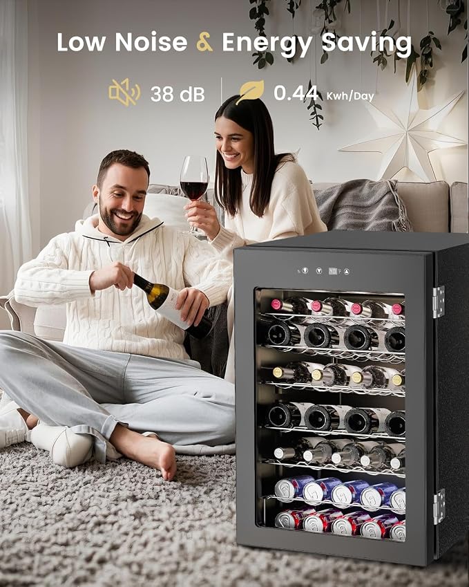 Feelfunn 45 Bottle Wine Cooler Refrigerator - Small Wine Fridge for Red, White, Champagne, Freestanding Wine Cellar with Glass Door & Digital Temperature Control for Home Bar, Office - Image 7