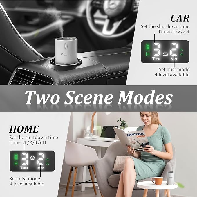Waterless Diffuser for Essential Oil - Aroma Diffuser for Home with Battery Indicator, Portable Smart Scent Air Machine 1/2/3 & Continuous Mist, Timing & Auto-Off Function (White) - Image 2
