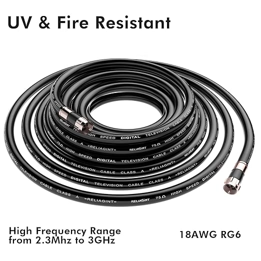 3ft RG6 Coaxial Cable Black, 75 Ohm Coax Cable - Image 4