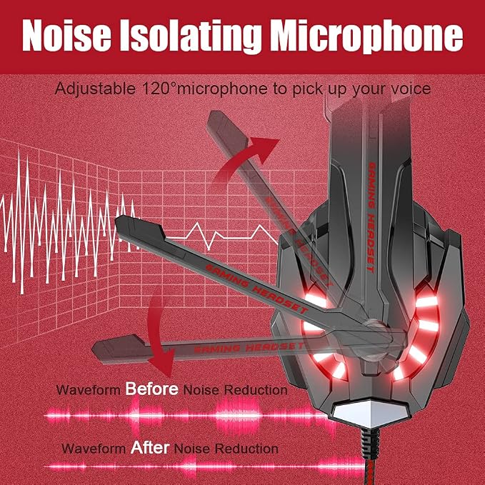 BENGOO Stereo Pro Gaming Headset for PS4, PC, Xbox One Controller, Noise Cancelling Over Ear Headphones with Mic, LED Light, Bass Surround, Soft Memory Earmuffs for Laptop Mac Wii Accessory Kits - Image 5