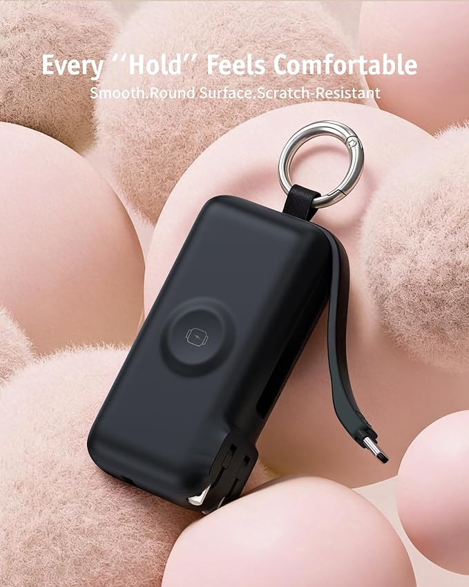 RORRY Flow Portable Charger, 10000mAh 40W Fast Charging Power Bank with Built-in USB C Cable and Foldable Wall Plug, Battery Pack Travel Essentials for iPhone 17/16/15, Apple Watch, iPad, MacBook - Image 8