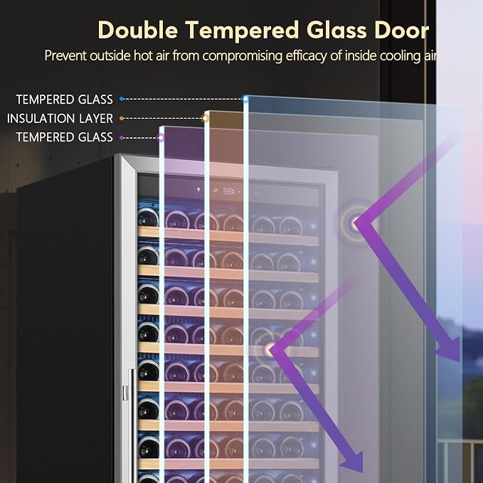 24" Wine Cooler 154-Bottle Compressor Quiet Cool | Fast cooling, low noise, smart temp memory, built-in/freestanding, fan even cooling - Image 4