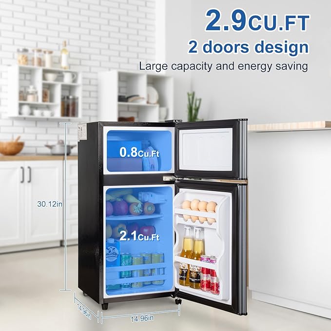 Cucina Magica 2.9 Cu.Ft Compact Double Door Mini Fridge - Top Freezer & Bottom Refrigerator | Energy Save,7-Level Precision Cooling | Ideal for Dorm, Bedroom, Office & Small Spaces | with 7-Level Cooling, Energy Saving, Small Fridge for Dorm, Bedroom, ... - Image 2