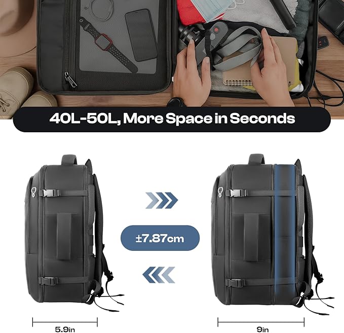 Carry on Backpack for 1-10 Days Trips, Extra Large 40L-50L Travel Backpack TSA - Image 3