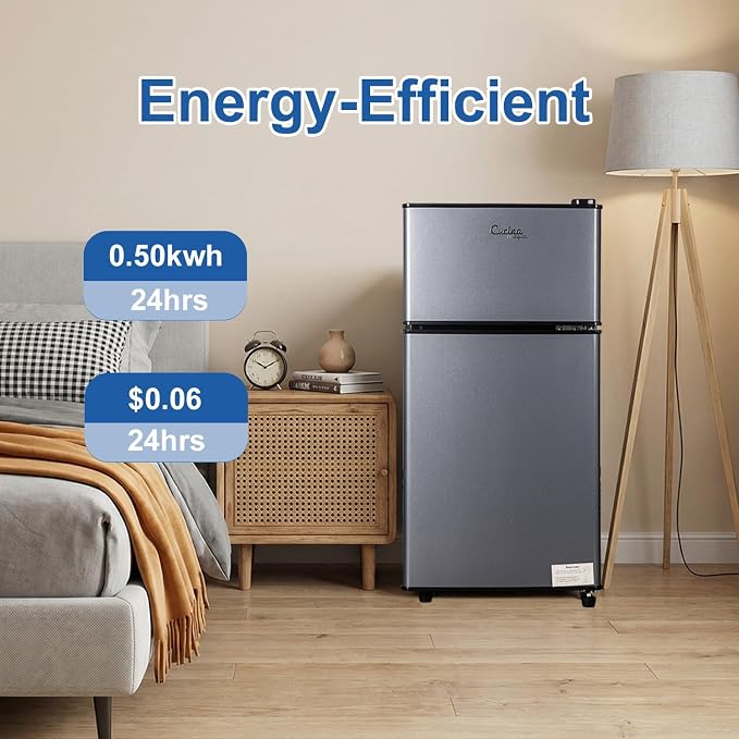 Cucina Magica 2.9 Cu.Ft Compact Double Door Mini Fridge - Top Freezer & Bottom Refrigerator | Energy Save,7-Level Precision Cooling | Ideal for Dorm, Bedroom, Office & Small Spaces | with 7-Level Cooling, Energy Saving, Small Fridge for Dorm, Bedroom, ... - Image 5