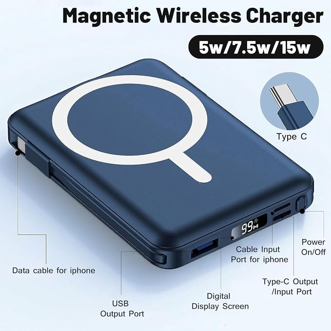 Azmuth for MagSafe Portable Charger, 10000mAh Magnetic Power Bank with 20W PD USB-C Fast Charging LED Display for MagSafe Battery Pack, Magnetic Travel Charger for iPhone 17/16/15/14/13/12 Series - Image 2