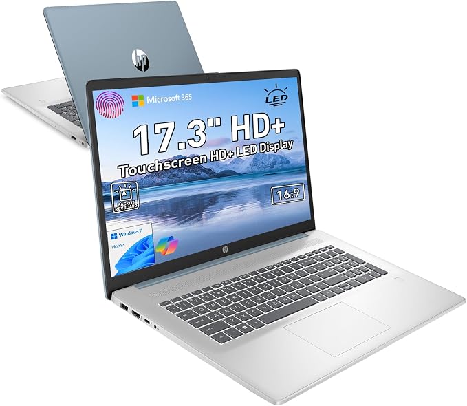 HP 17.3" Touchscreen Laptop w/Microsoft 365, 16GB RAM, 1TB SSD+128GB UFS | Webcam w/ shutter, Fingerprint Reader, Backlit Keyboard, Microsoft Copilot Key, Intel Quad-Core CPU, Win11, Blue by HP