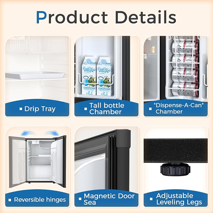 Antarctic Star Mini Compact Refrigerator with Freezer, 2.6 Cu.Ft. Single Door Adjustable Removable Shelves for Apartment/Dorm/Office,BLACK - Image 4