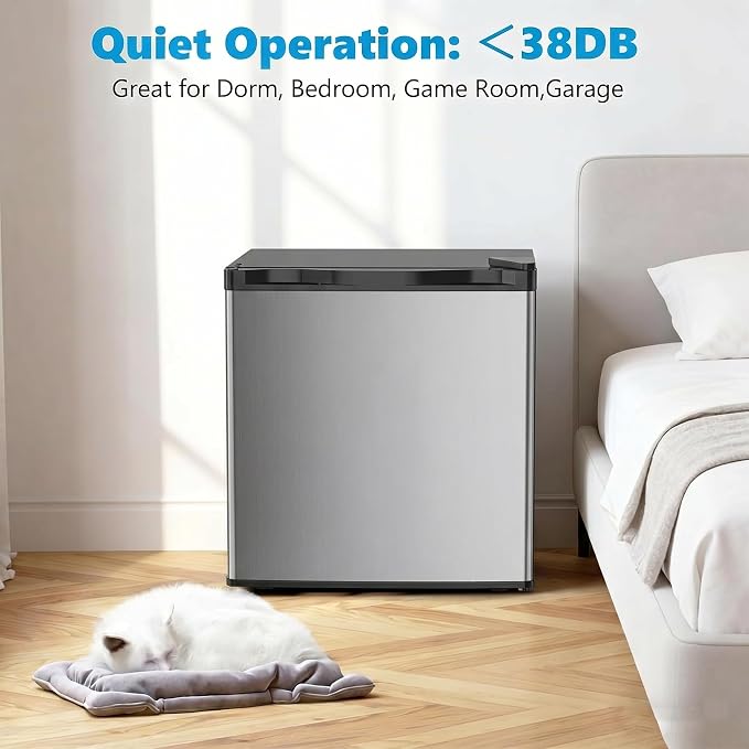Antarctic Star Mini Fridge with Freezer, Rated 1.6 cu.ft, Small Upright Refrigerator with Removable Shelves, 7 Adjustable Thermostat, Low Noise for Bedroom/Apartment/Office,Silver - Image 8