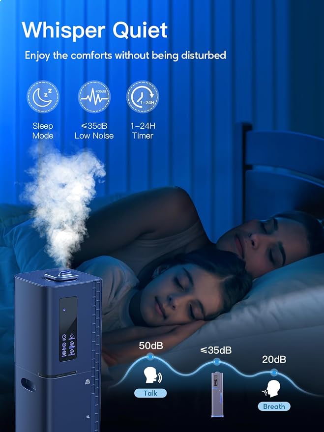 10L/2.64Gal Humidifiers for Bedroom, Top Fill Quiet Ultrasonic Cool Mist Humidifier Large Room, Covers 550ft², 60H Runtime, 24H Timer, 3 Mist Modes Humidifiers for Home, Office, Plants, Purple - Image 5