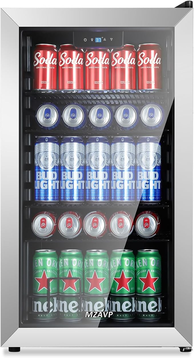 Beverage Refrigerator Cooler, 120 Can Mini Beverage Fridge with Reversible Glass Door for Soda Beer, 3 Cu.Ft Drink Fridge with Digital Temperature Control & Adjustable Shelves - Silver by MZAVP