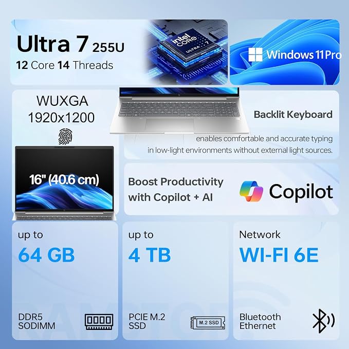 HP EliteBook 6 G1i Laptop Computer, Ultra 7 255U, 16GB DDR5, 512GB SSD | Idea for Business Daily Work, Lifetime Office 365, Backlit Keyboard, Thunderbolt 4, Windows 11 Pro, Pale Silver - Image 2