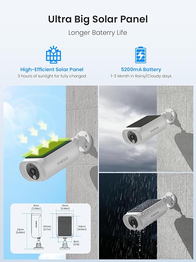 Solar Security Cameras Wireless Outdoor 4 Cam Kit Expadable to 10H, No - Image 3