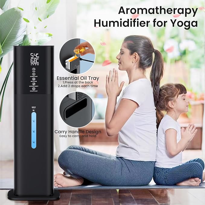 Humidifiers Large Room Bedroom with 7 Colors Light, 2.1Gal(8L) 3 Speed Quiet Ultrasonic Cool Mist Humidifier with 360° Nozzle, Humidity Setting, Timer,Aroma Box for Home Plant Baby Yoga Sleep (Black) - Image 6