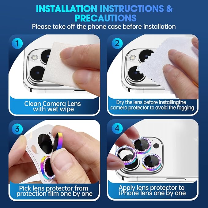 for iPhone 15 Pro/iPhone 15 Pro Max Camera Lens Protector Bling Individual - Image 7