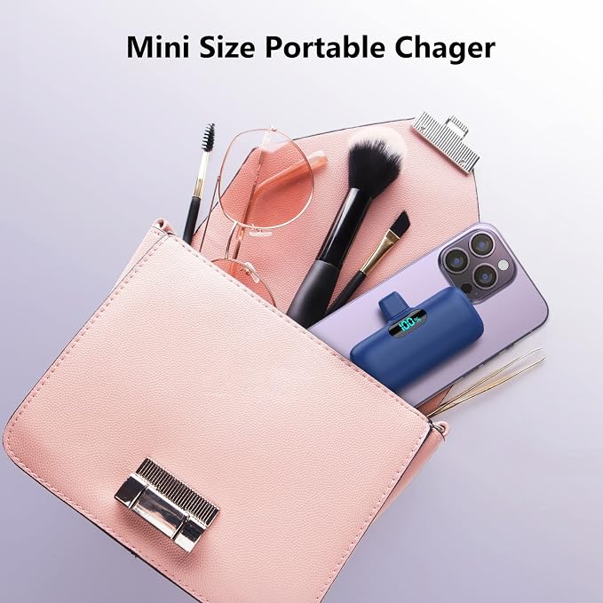 Mini Portable Charger for iPhone,Upgraded 5000mAh PD Fast Charging Battery Pack,LCD Display Cute Power Bank Portable Phone Charger for iPhone 14/14 Pro Max/13/13 Pro/12 Pro/11/XS/XR/X/8/7/6-Deep Blue - Image 3