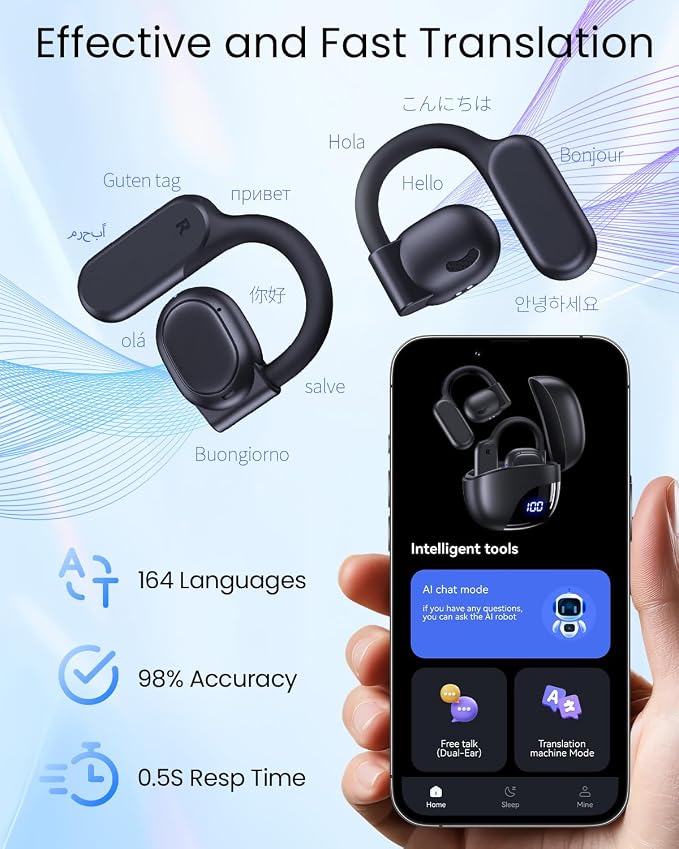 AI Translation Earbuds Real Time 164 Languages 80H Playtime Translator Ear Buds - Image 6