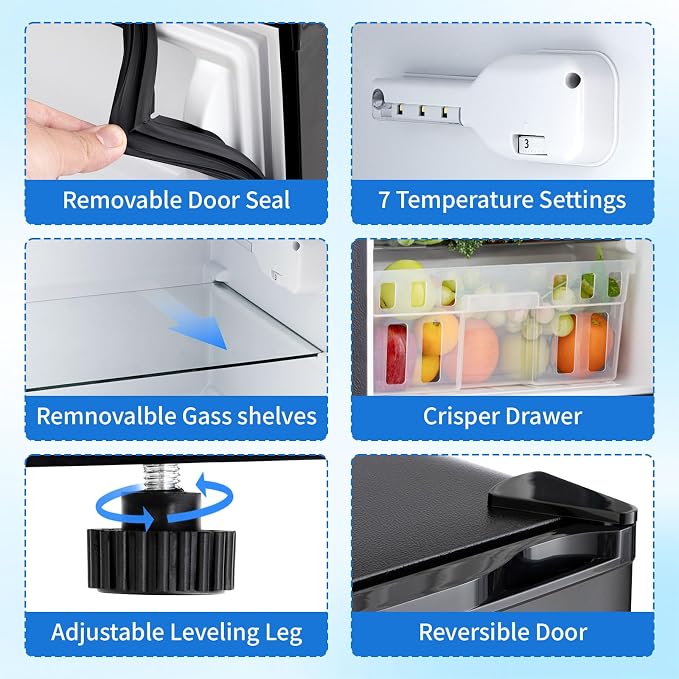 DOGHLY 3.2 Cu.Ft Mini Fridge with Freezer, Double Door Small Refrigerator | Compact Refrigerator with 3 Adjustable Thermostat, Removable Shelf, Low Noise, Small Fridge for Bedroom, Office, Dorm, Black - Image 3