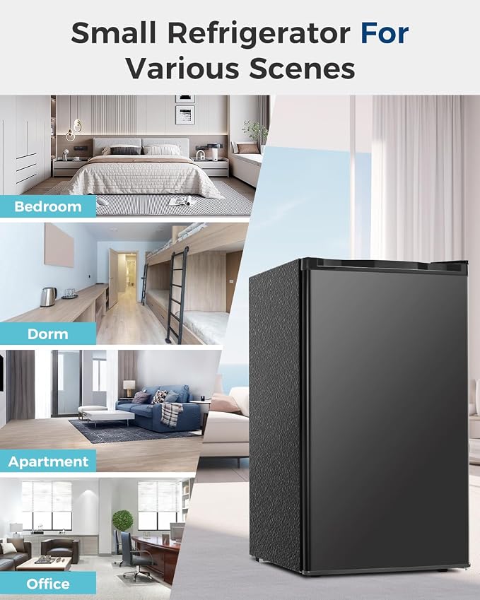 Feelfunn Mini Fridge with Freezer - 3.2 Cu.Ft Single Door Mini Refrigerator with Adjustable Thermostat, Small Fridge for Bedroom, Apartment, Dorm - Black - Image 7