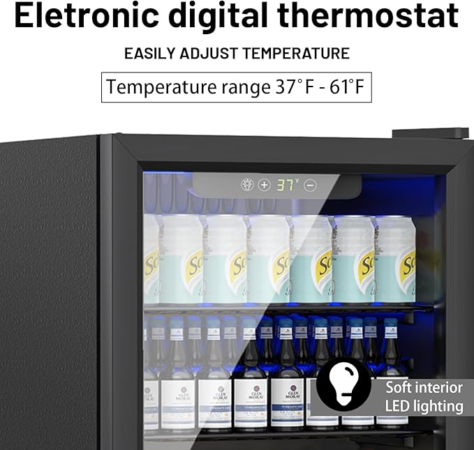 DOGHLY 1.7 Cu.ft Mini Fridge Glass Door, 72 Cans Beverage Refrigerator | Drink Fridge for Soda Beer Wine, Digital Temperature Control, Removable Shelf, Quiet Beverage Cooler for Office, Dorm, Bar - Image 5