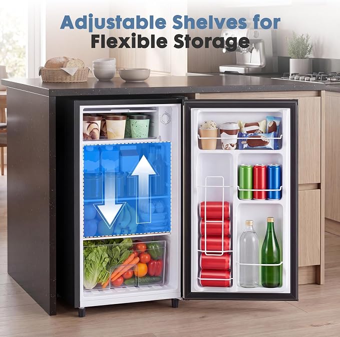 DUMOS 3.2 Cu.Ft Mini Fridge with Freezer, Single Door Refrigerator with Adjustable Thermostat, Compact Small Fridge for Bedroom, Office, Dorm, Black, Single Door - Image 4