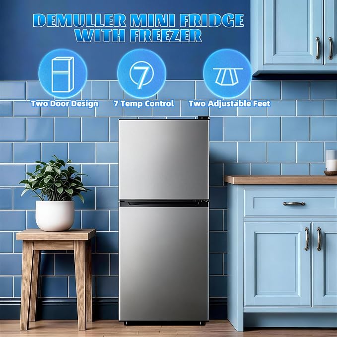 Mini Fridge with Freezer Large Capacity 110L Small Refrigerator with 7 Adjustable Temperature 2 Door Small Fridge for Office, Dorm, Bedroom Silver - Image 4