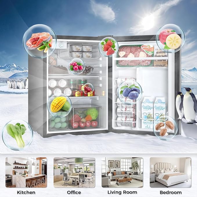Antarctic Star Mini Compact Refrigerator with Freezer, 2.6 Cu.Ft. Single Door Adjustable Removable Shelves for Apartment/Dorm/Office,Silver - Image 5