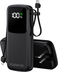 UYAYOHU Portable Charger, Power Bank, 15000mAh Battery Pack Fast Charging Lightweight, Built-in AC Wall Plug and 2 Output Cables with LED Display for iPhone15 14 13 12 11 Samsung iPad etc(Deep Black) by UYAYOHU