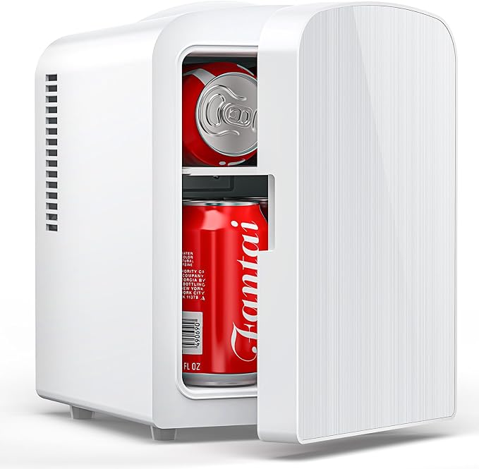 Electactic 4L/6 Cans Mini Fridge for Bedroom, Dorm, Makeup, White | Small Cooler for SkinCare, Drinks, Energy Saving, Low Noise, 120V AC/12V DC for Home & Car Use, Compact & Portable by Electactic