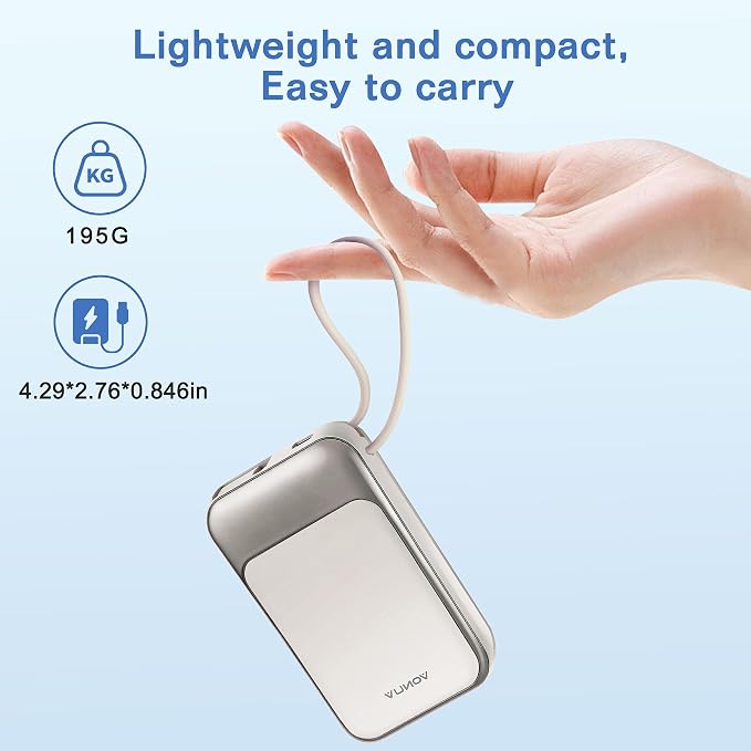 Magnetic Power Bank 10000mAh, Wireless Portable Charger with 15W Max Fast Charging & Built-in USB-C Cable, 22.5W PD LED Display Battery Pack Compatible with iPhone 17/16/15, Samsung Galaxy(white) - Image 4