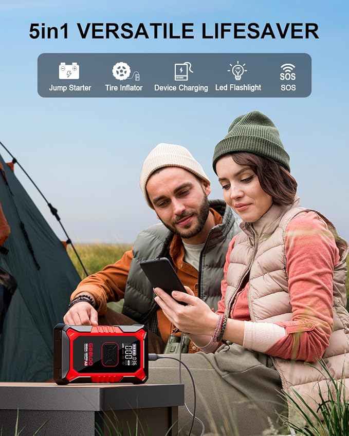 GOOLOO A3 Jump Starter with Air Compressor, 3000A Portable Car Battery Booster (9.0 Gas/6.5L Diesel) with 150PSI Auto-Shutoff Tire Inflator, 12V Supersafe Lithium Jump Box Car Battery Jumper Starter - Image 4