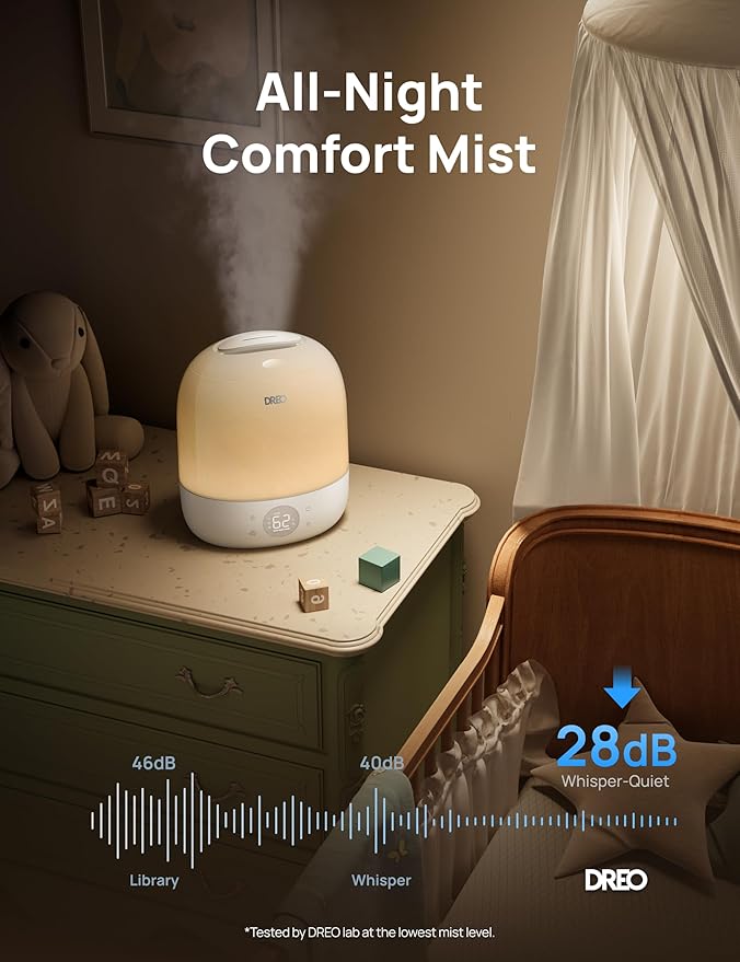DREO Humidifiers for Bedroom - 30H Max Runtime & RGB Night Light & Sleep Trainer, Ultra Quiet 28dB Cool Mist Humidifier, Top Fill Smart Air Humidifier for Plants, Perfect for Baby & Nursery, HM409S - Image 5
