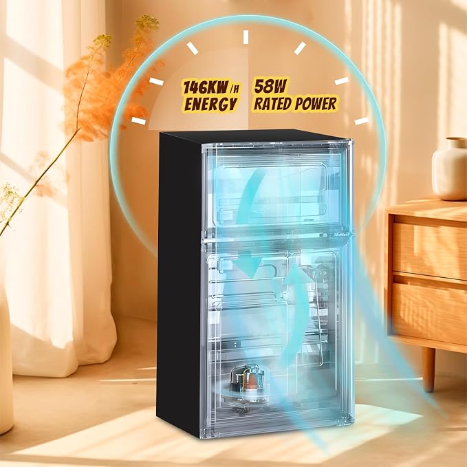 Mini Fridge with Freezer Small Refrigerator Double Door Dorm Fridge for Single Removable Shelves for Bedroom, Office, Dorm Black - Image 8