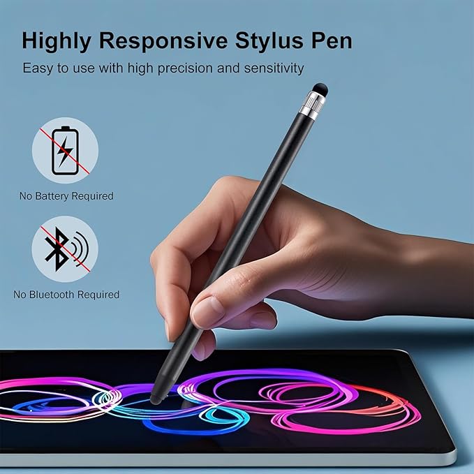 LINFANC 12Pcs Black Stylus Pen for Touchscreen, 2-in-1 High Precision & - Image 2
