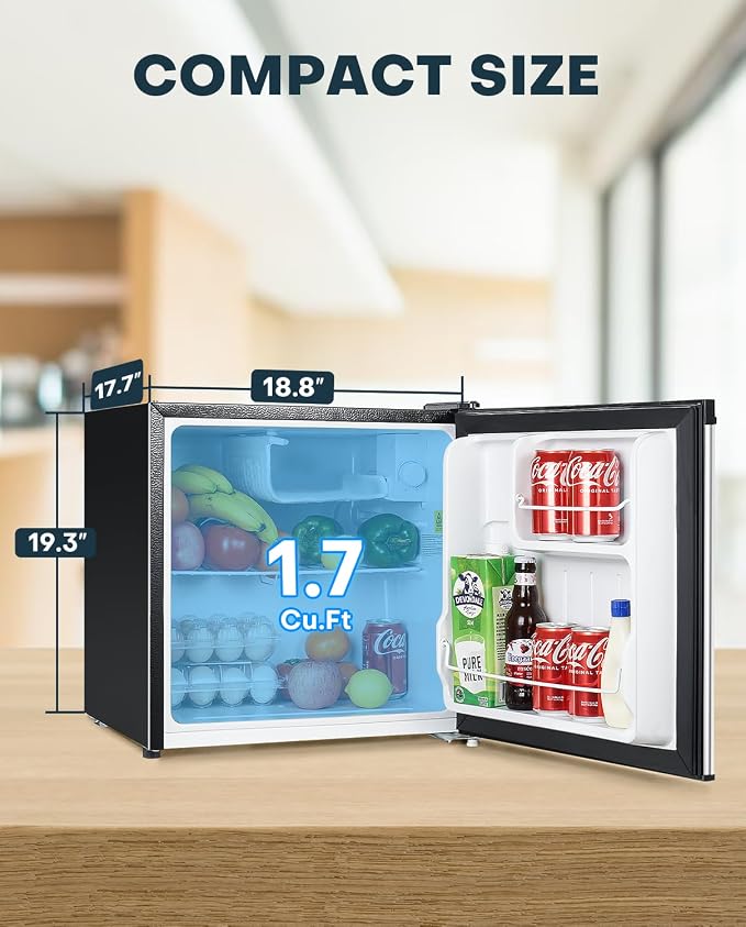 Upstreman 1.7 Cu.ft Mini Fridge with Freezer, Black-FR17 | Dorm Essentials, Adjustable Thermostat, Energy Saving, Low Noise, Compact Refrigerator for Dorm, Office, Bedroom - Image 3