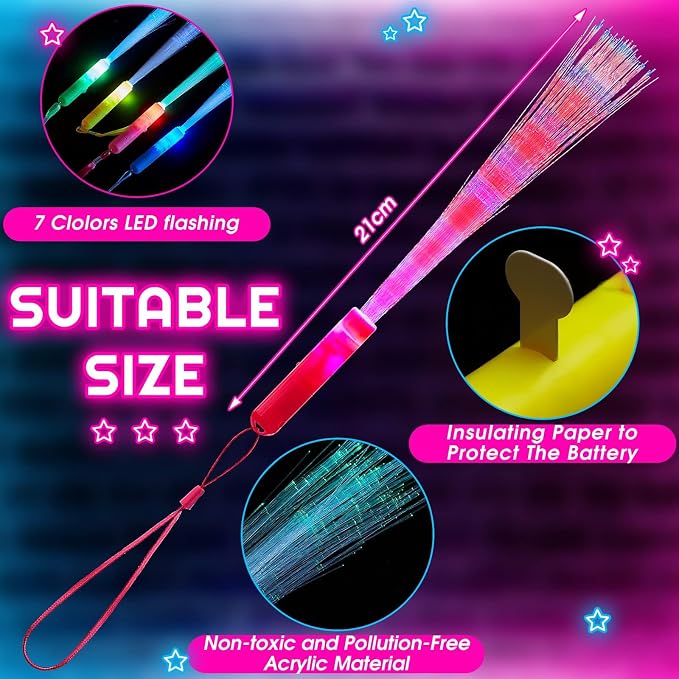 Kasyat 10 Pieces Glow Fiber Wands Sticks Light up Fiber Optic Wands LED - Image 2