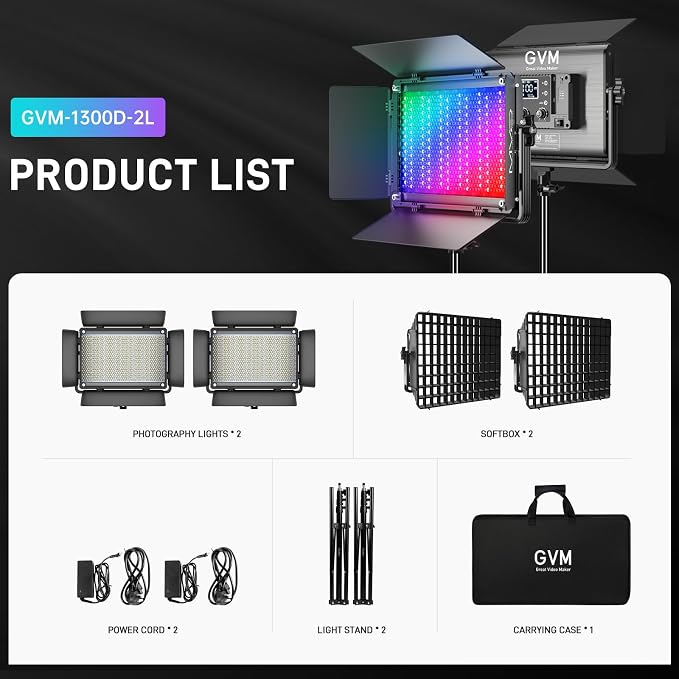 GVM 1300D RGB Video Light with Softbox, 65W LED Video Lighting Kit, - Image 7