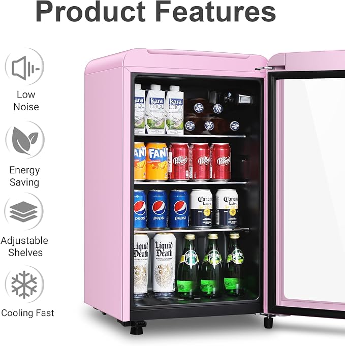 Retro Beverage Refrigerator Cooler, 3.2 Cu.ft Mini Fridge with Glass Door for Soda Beer Wine, Beverage Cooler Prefect for Home, Bar - Image 4